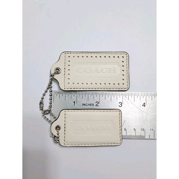 Coach Leather Cream Beige Tan Tag Keychain Fob Vintage Bag Charm Set - Picture 4 of 4